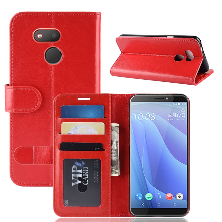 Crazy Horse PU Leather Stand Wallet Flip Shell for HTC Desire 12s - Red-2