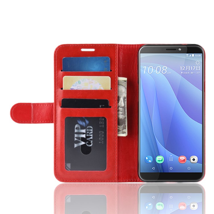 Crazy Horse PU Leather Stand Wallet Flip Shell for HTC Desire 12s - Red-5