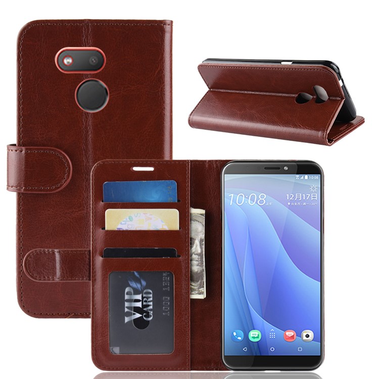 Crazy Horse PU Leather Stand Wallet Flip Casing for HTC Desire 12s - Brown-2