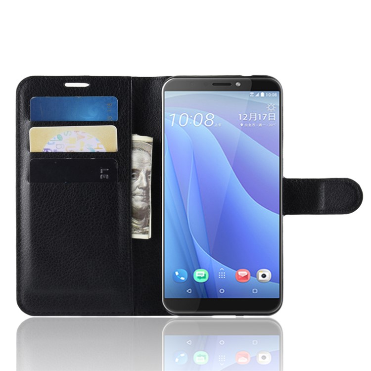Litchi Skin Wallet Leather Stand Case for HTC Desire 12s - Black-6