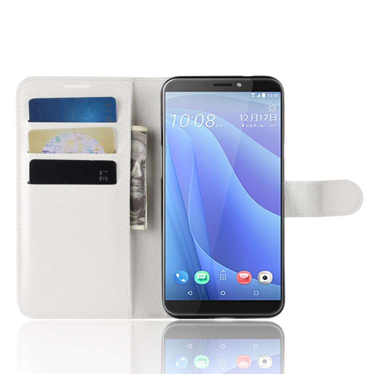 Litchi Skin Wallet Leather Stand Cover for HTC Desire 12s - White-5