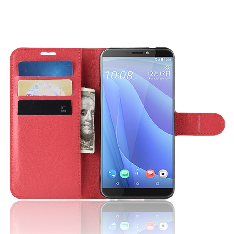 Litchi Skin Wallet Leather Magnetic Case for HTC Desire 12s - Red-5