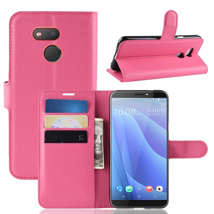 Litchi Skin Magnetic Leather Stand Case for HTC Desire 12s - Rose-1