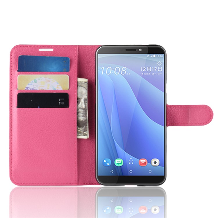Litchi Skin Magnetic Leather Stand Case for HTC Desire 12s - Rose-5