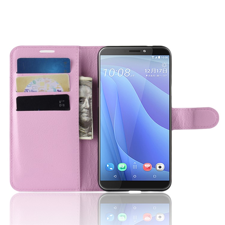 Litchi Skin Magnetic Leather Stand Cover for HTC Desire 12s - Pink-5