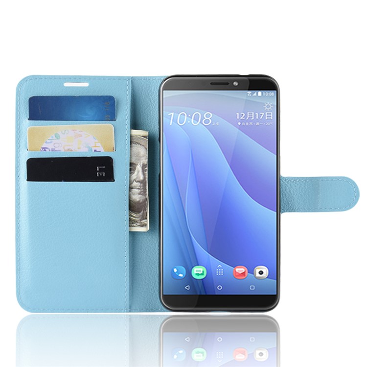 Litchi Skin Cell Phone Leather Wallet Case for HTC Desire 12s - Baby Blue-5