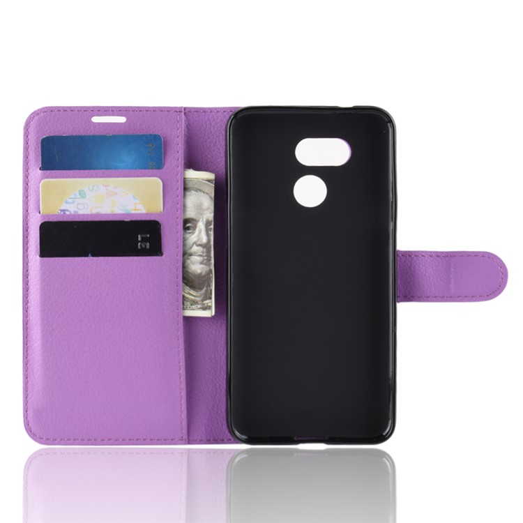 Litchi Skin Leather Stand Case with Card Slots for HTC Desire 12s - Purple-4