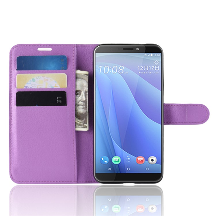 Litchi Skin Leather Stand Case with Card Slots for HTC Desire 12s - Purple-5