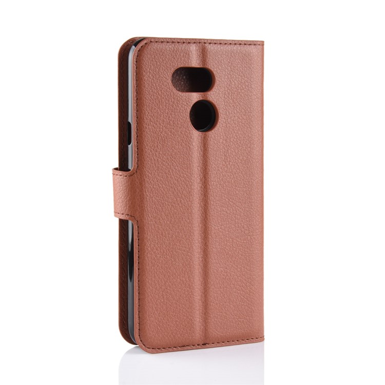 Litchi Skin Leather Stand Cover with Card Slots for HTC Desire 12s - Brown-3