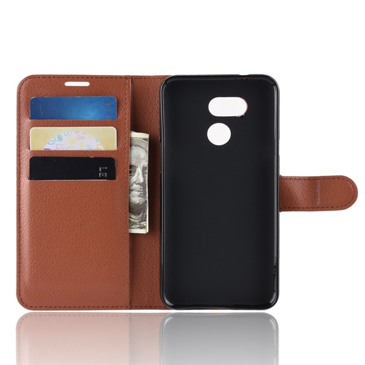 Litchi Skin Leather Stand Cover with Card Slots for HTC Desire 12s - Brown-4