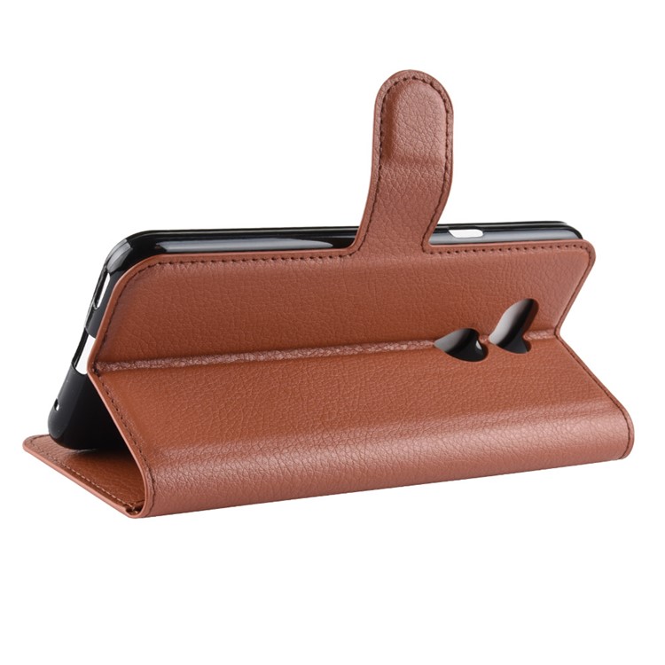 Litchi Skin Leather Stand Cover with Card Slots for HTC Desire 12s - Brown-6