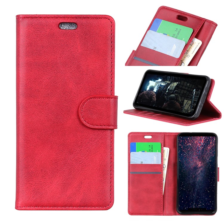 Matte PU Leather Wallet Protective Phone Cover for HTC Desire 12s - Red-1