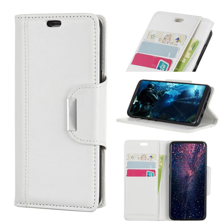 Glossy PU Leather Wallet Cover for HTC Desire 12s - White-1