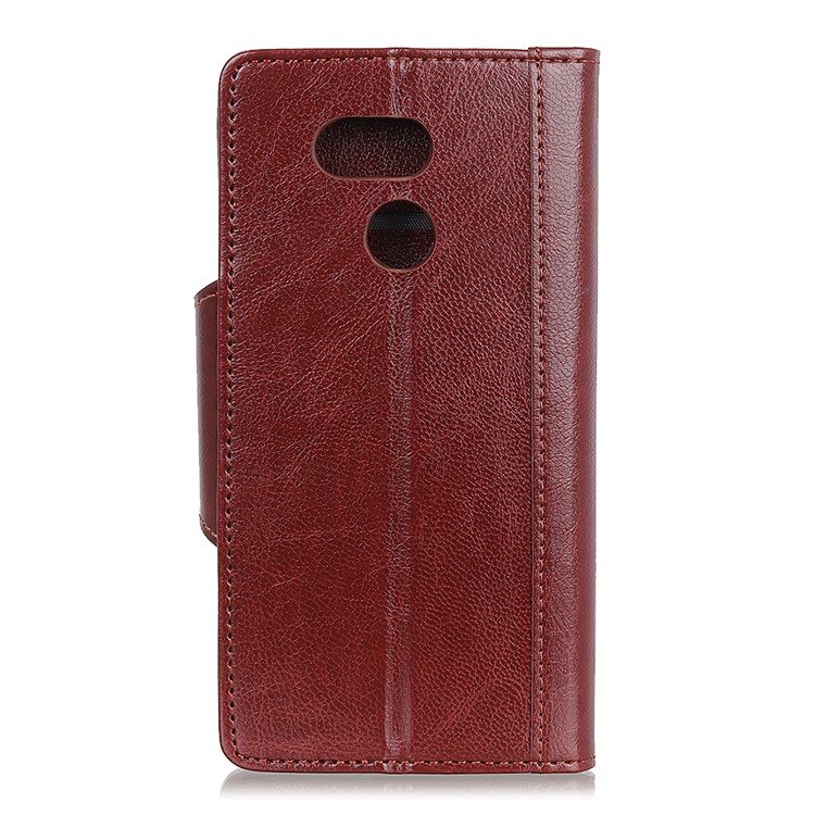 Glossy PU Leather Wallet Cover Case for HTC Desire 12s - Brown-3