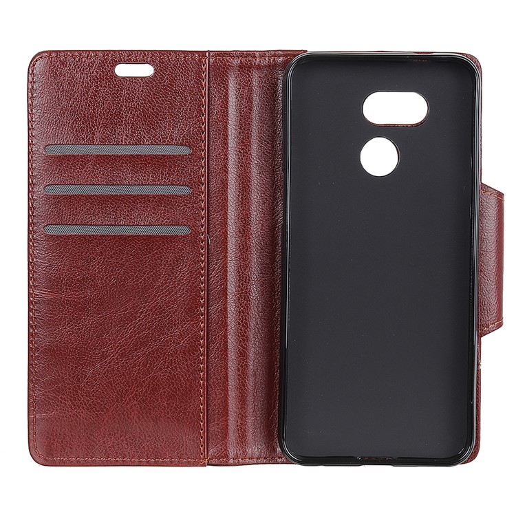 Glossy PU Leather Wallet Cover Case for HTC Desire 12s - Brown-4