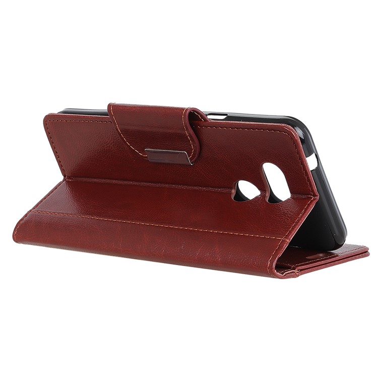 Glossy PU Leather Wallet Cover Case for HTC Desire 12s - Brown-8