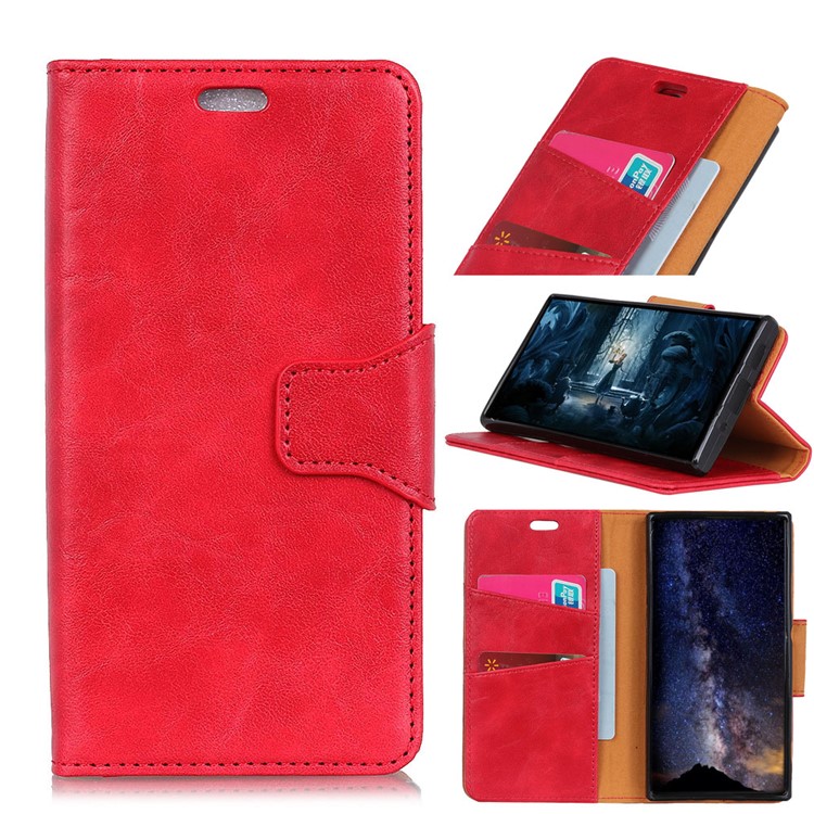 Crazy Horse Wallet Leather Stand Cover for HTC Desire 12s - Red-1