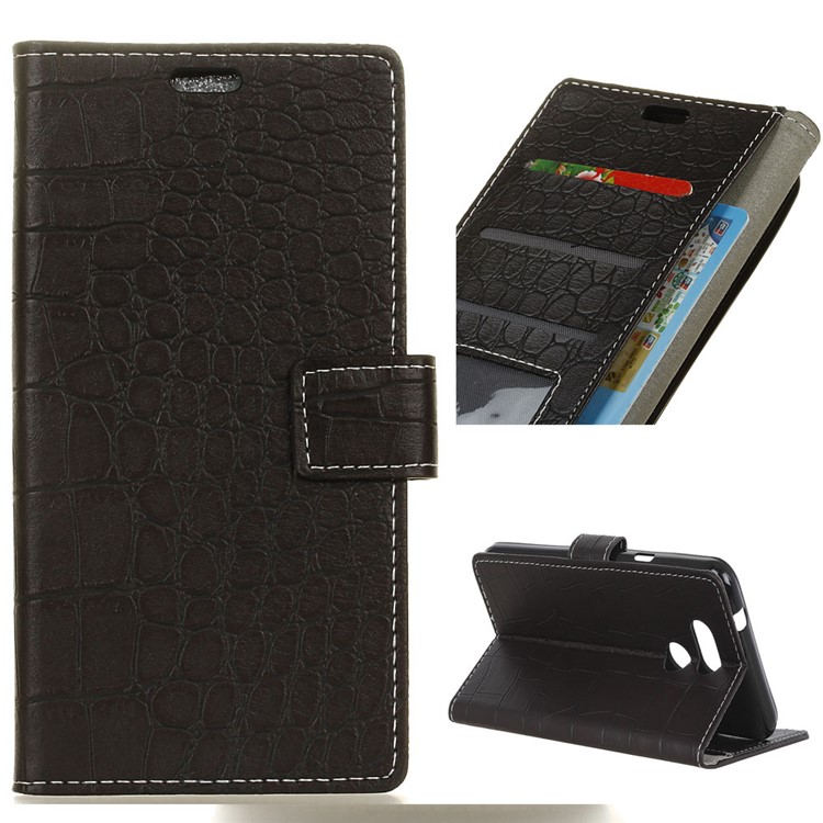 Crocodile Texture Vintage PU Leather Stand Case for HTC Desire 12s - Black-1