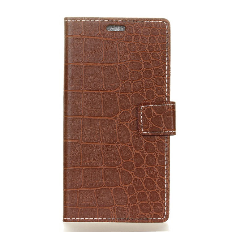 Crocodile Texture Vintage PU Leather Protection Shell for HTC Desire 12s - Brown-1