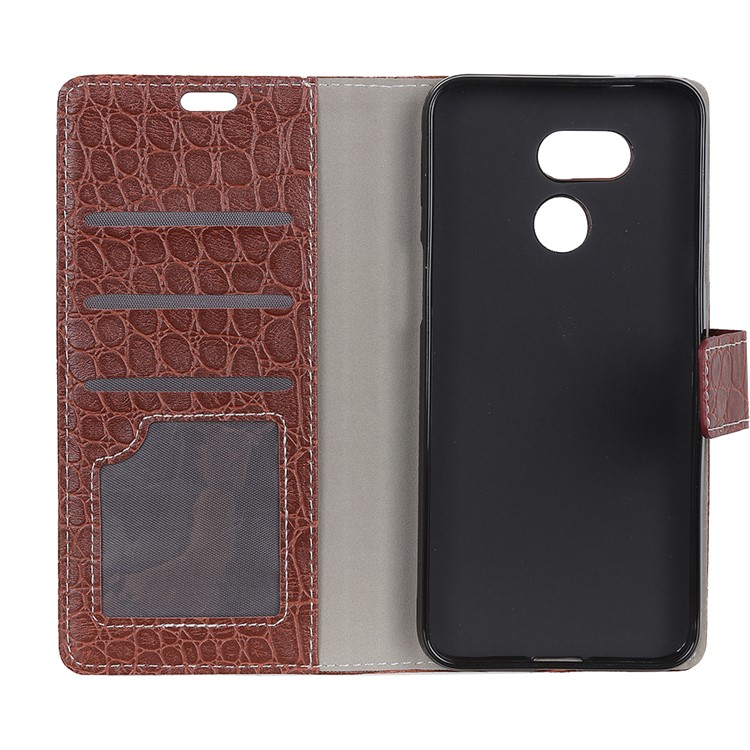Crocodile Texture Vintage PU Leather Protection Shell for HTC Desire 12s - Brown-3