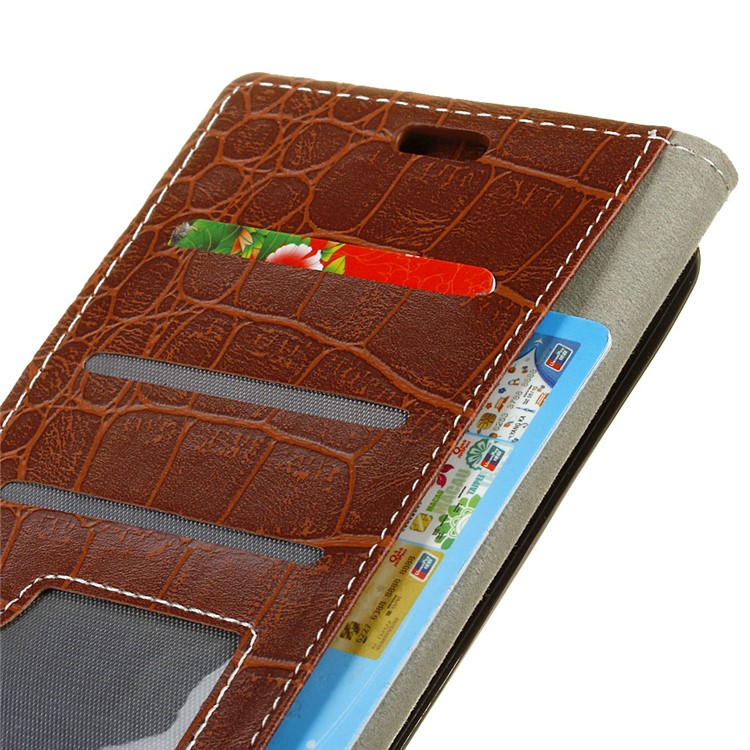 Crocodile Texture Vintage PU Leather Protection Shell for HTC Desire 12s - Brown-5