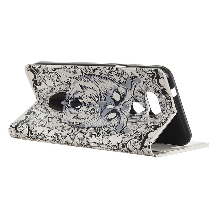 Pattern Printing Magnetic Stand Leather Wallet Mobile Phone Case for HTC Desire 12s - Abstract Owl and Lion-3