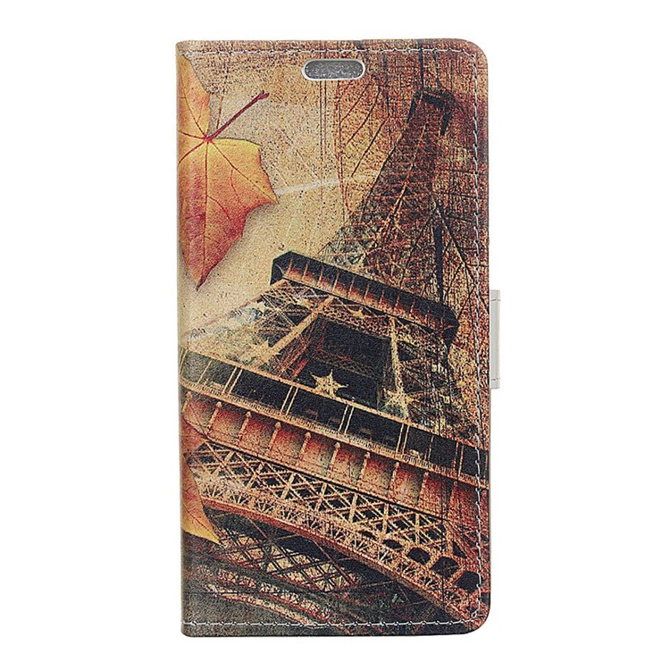 Patterned Leather Protective Shell Case for HTC Desire 12s - Eiffel Tower and Maple Leaves-2