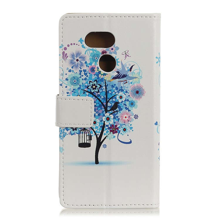 Carcasa De Cuero Con Estampado Para HTC Desire 12s - Arbol Azul Flores Arbol-3