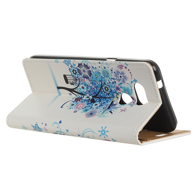 Carcasa De Cuero Con Estampado Para HTC Desire 12s - Arbol Azul Flores Arbol-4