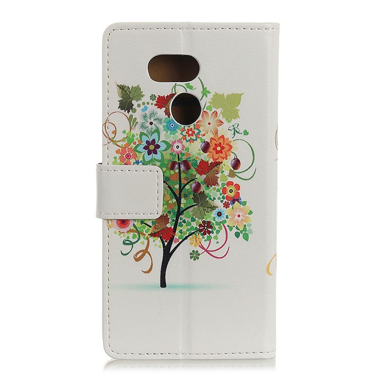 Patterned Leather Case with Wallet Stand for HTC Desire 12s - Flowers Tree with Fruits-3