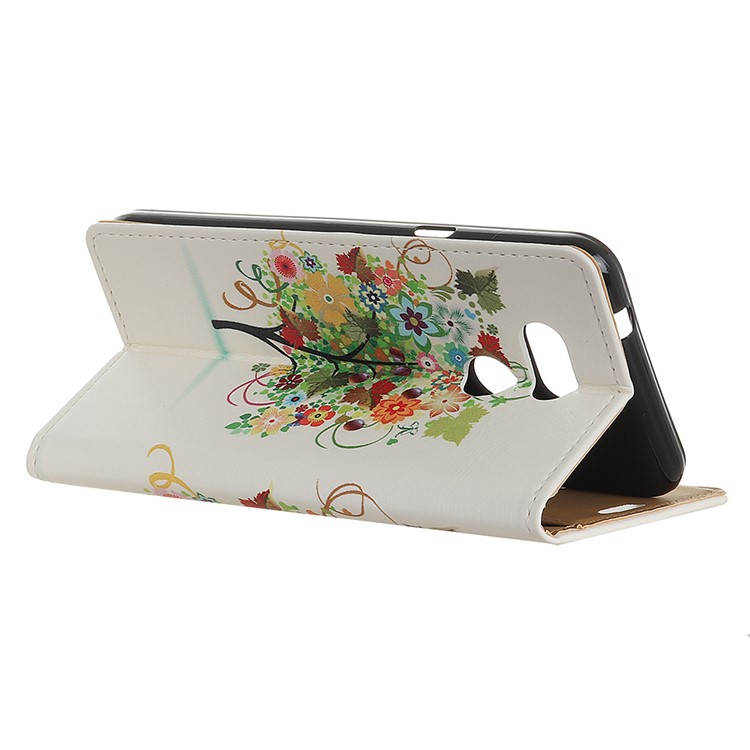Patterned Leather Case with Wallet Stand for HTC Desire 12s - Flowers Tree with Fruits-4
