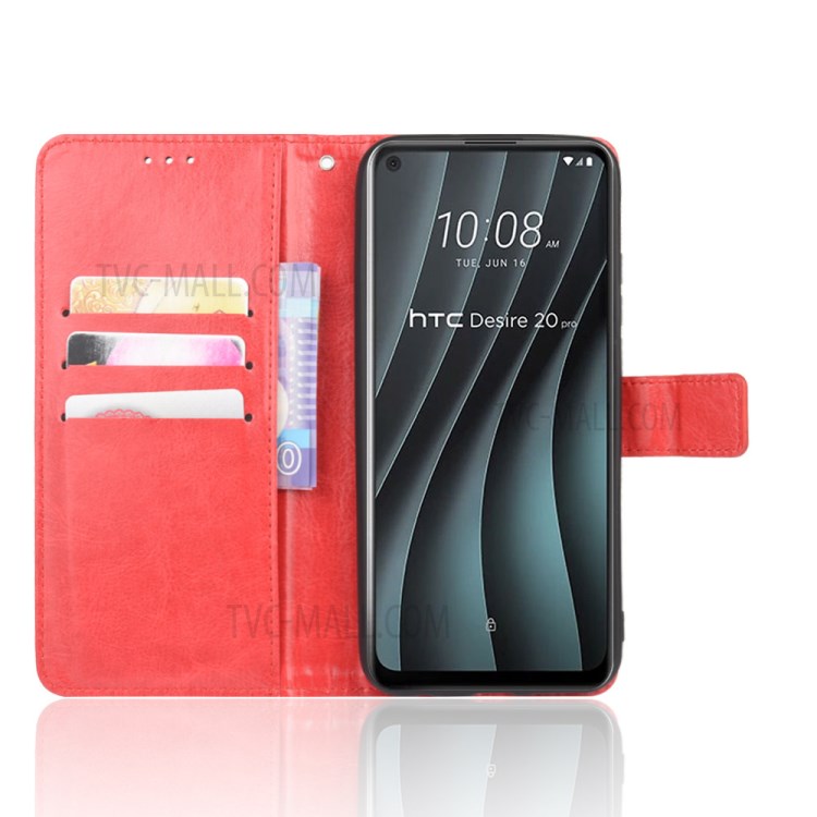 Crazy Horse Wallet Stand Leather Cover Case for HTC Desire 20 Pro - Red-5