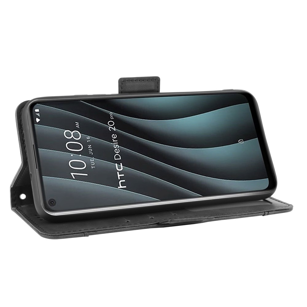 Múltiplos Slots Para Cartões De Carteira De Couro Caso De Telefone Celular Para HTC Desire 20 Pro - Preto-6