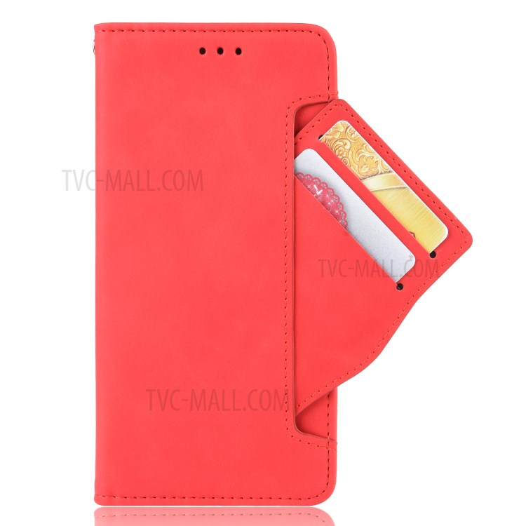 Múltiples Tragamonedas de Tarjetas Carcajadas de Teléfono Celular de Cuero Para HTC Desire 20 Pro - Rojo-4