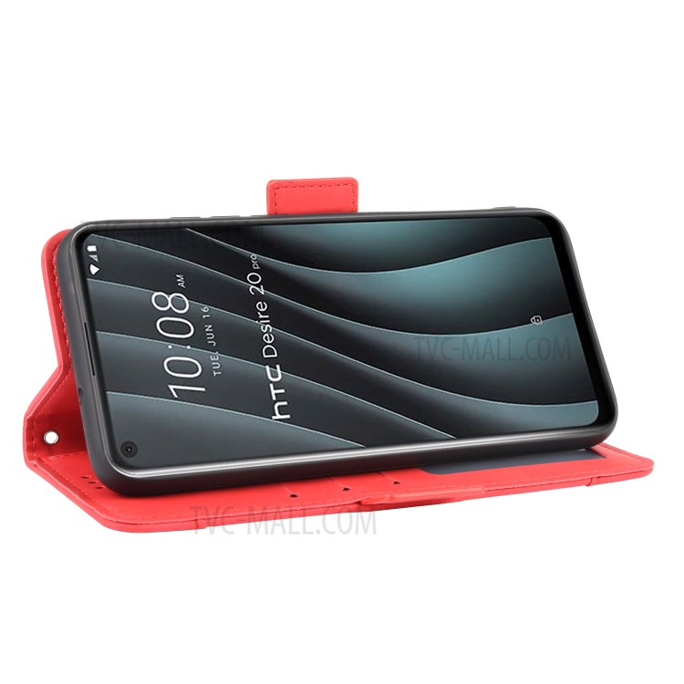 Múltiples Tragamonedas de Tarjetas Carcajadas de Teléfono Celular de Cuero Para HTC Desire 20 Pro - Rojo-7