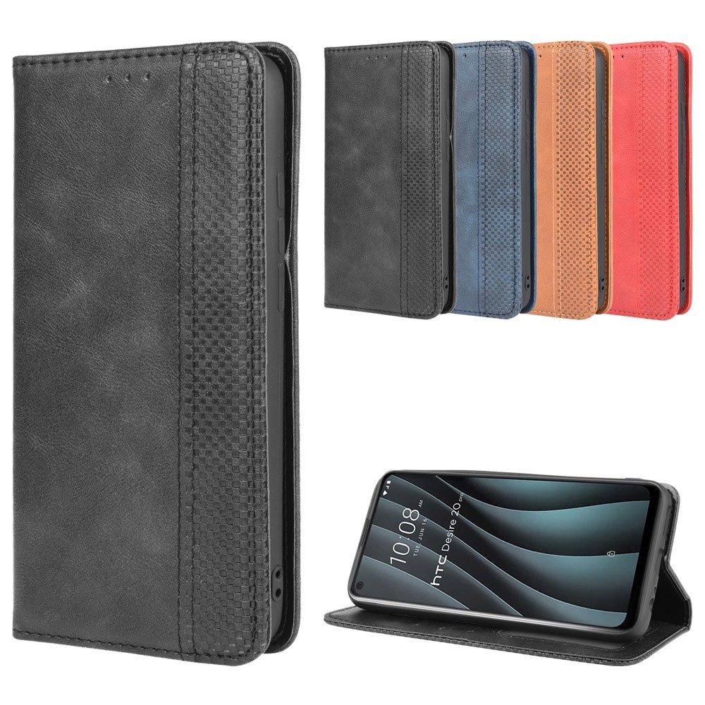 Auto-absorbed Retro Leather Wallet Mobile Shell for HTC Desire 20 Pro - Black-12
