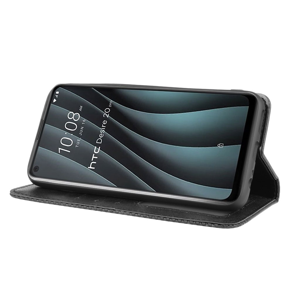 Auto-absorbed Retro Leather Wallet Mobile Shell for HTC Desire 20 Pro - Black-7