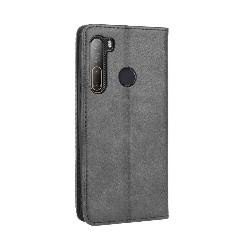 Auto-absorbed Retro Leather Wallet Mobile Shell for HTC Desire 20 Pro - Black-8