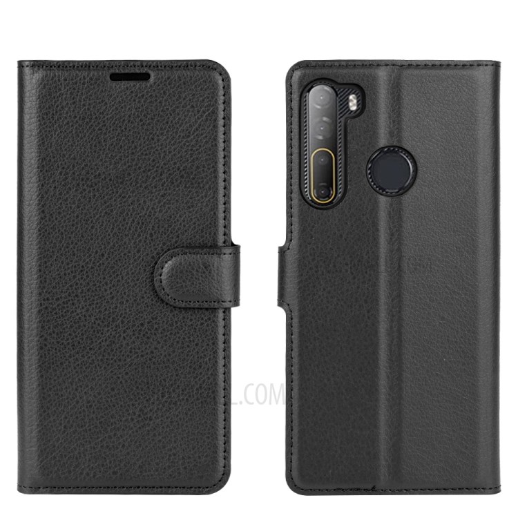 Litchi Texture Wallet Stand Leather Shell Cover for HTC Desire 20 Pro - Black-6