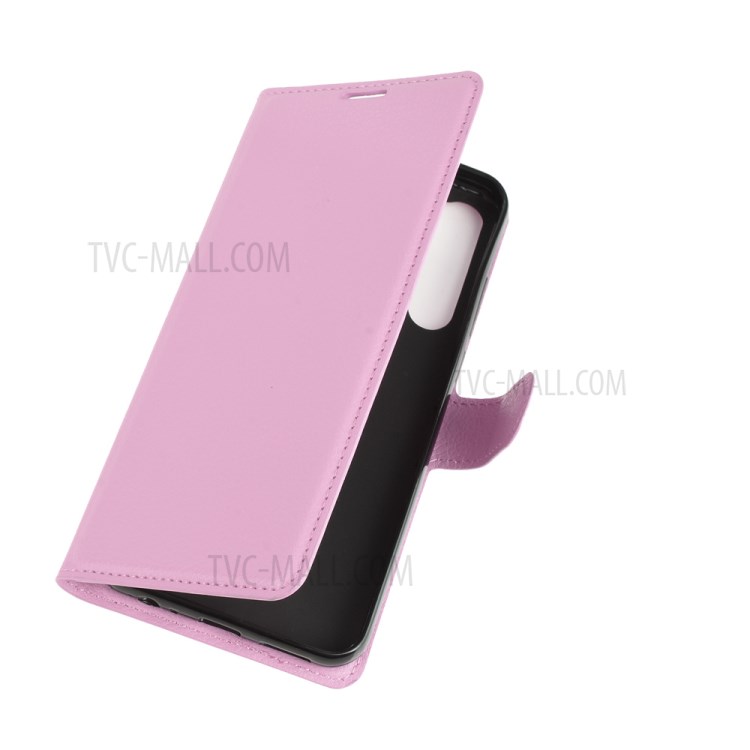 Litchi Texture Wallet Stand Leather Shell Cover for HTC Desire 20 Pro - Pink-2