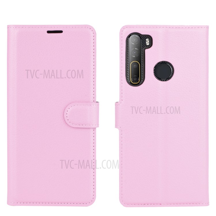 Litchi Texture Wallet Stand Leather Shell Cover for HTC Desire 20 Pro - Pink-6