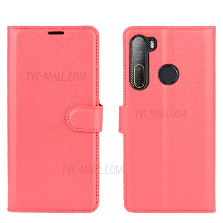 Litchi Texture Wallet Stand Leather Shell Cover for HTC Desire 20 Pro - Red-6