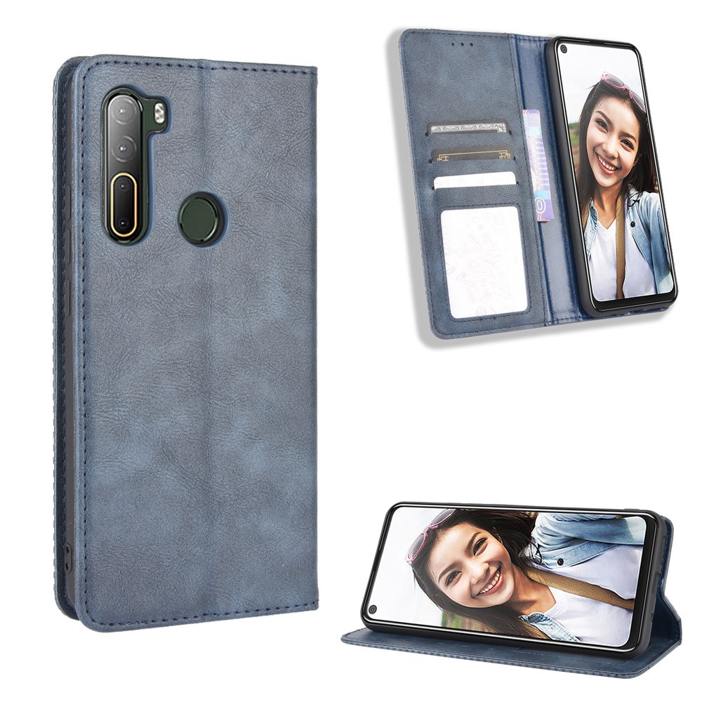 Vintage Style Wallet Leather Stand Case for HTC U20 5G (2020) - Blue-1