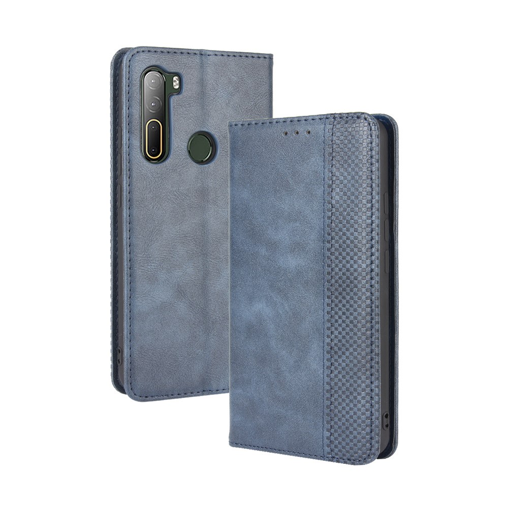 Vintage Style Wallet Leather Stand Case for HTC U20 5G (2020) - Blue-2