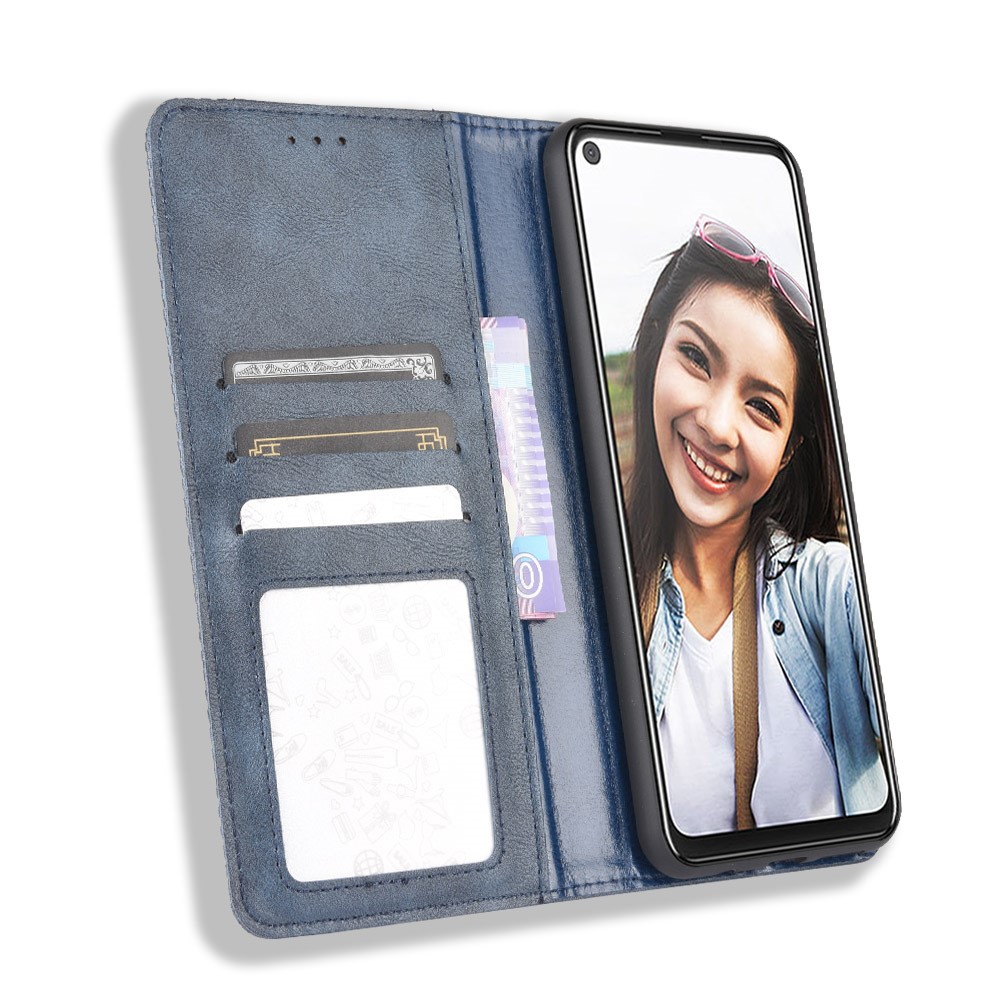 Vintage Style Wallet Leather Stand Case for HTC U20 5G (2020) - Blue-5