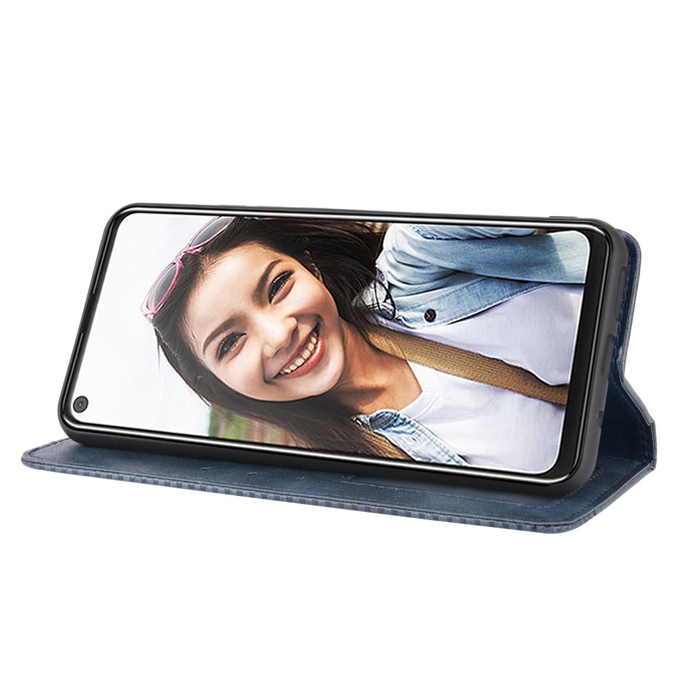 Vintage Style Wallet Leather Stand Case for HTC U20 5G (2020) - Blue-6