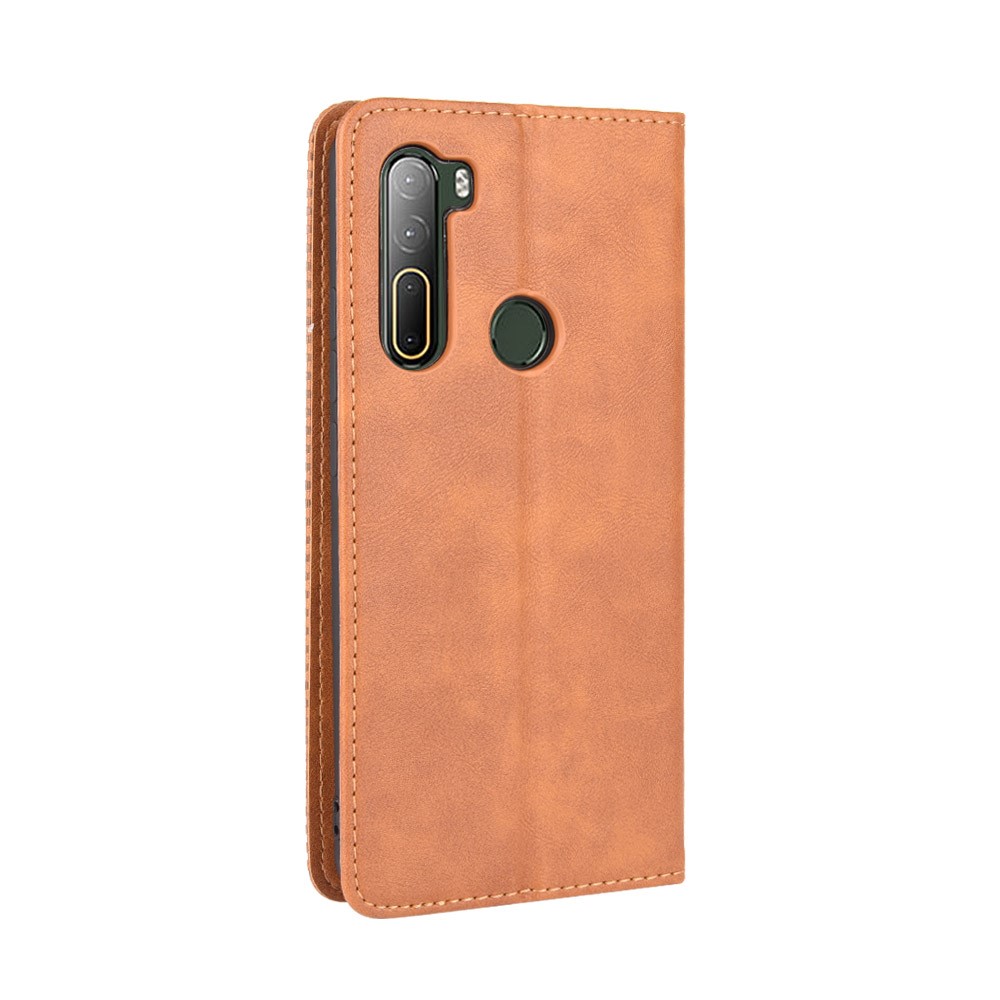 Vintage Style Wallet Leather Stand Case for HTC U20 5G (2020) - Brown-10
