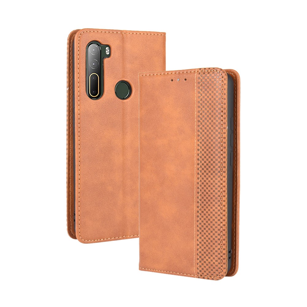 Vintage Style Wallet Leather Stand Case for HTC U20 5G (2020) - Brown-2