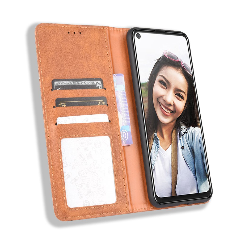 Vintage Style Wallet Leather Stand Case for HTC U20 5G (2020) - Brown-8