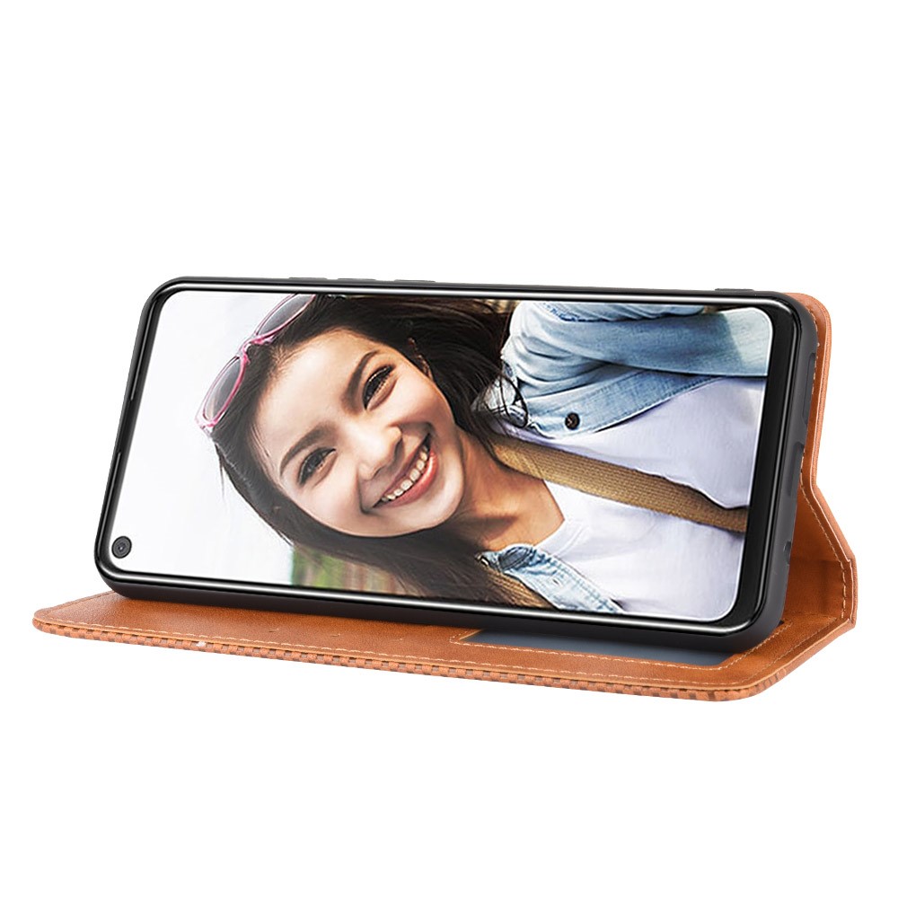 Vintage Style Wallet Leather Stand Case for HTC U20 5G (2020) - Brown-9
